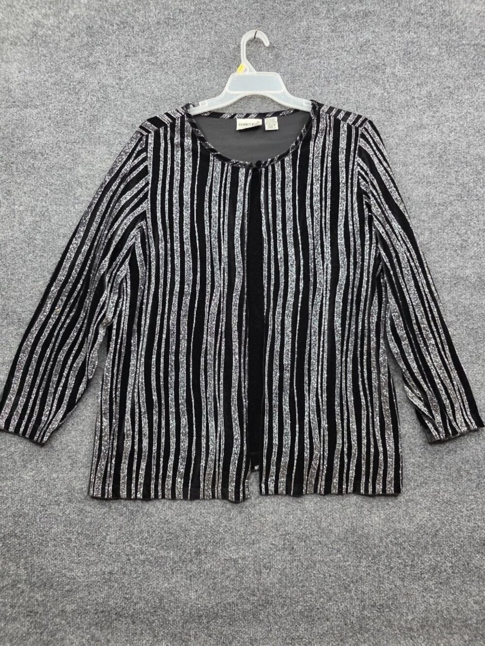 Vintage Fashion Bug Silver Glitter Stripe Cardigan 22/24W Black Disco Glam Party